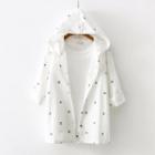 Leaf Embroidered Hooded Shirt Jacket White - One Size