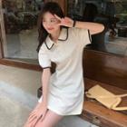 Short-sleeve Mini Polo Shirt Dress Almond - One Size