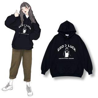 Printed Hoodie Navy Blue - One Size