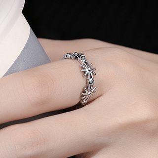 Flower Alloy Rhinestone Open Ring Silver - One Size