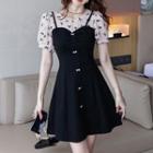 Short Sleeve Round Neck Mock Two Piece A-line Dress