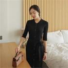 Tie-waist Rib-knit Dress