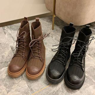 Knit Lace Up Short Boots