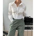 Dual-pocket Pintuck Crop Shirt White - One Size