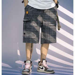 Plaid Letter Print Oversize Shorts
