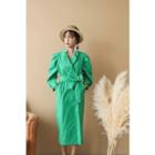 Puff-sleeve Double-breasted Dress With Sash