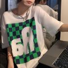 Elbow-sleeve Check Panel T-shirt