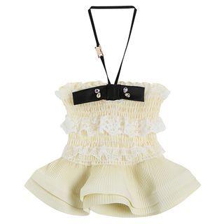 Halter Ruffle Hem Cropped Camisole Top Beige - One Size
