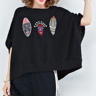 Elbow-sleeve Printed Pullover
