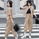Set: Short Sleeve Cargo Shirt + Cropped Joggers