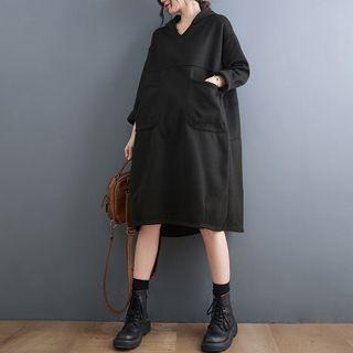 Long-sleeve Hooded Pocket Detail Shift Dress