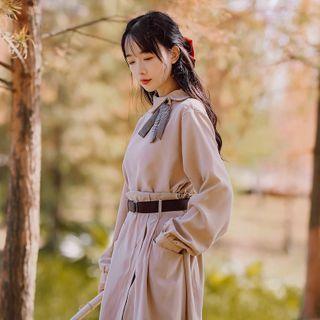 Ribbon Blouse / A-line Midi Skirt
