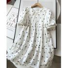 Short-sleeve Heart Embroidered Collared A-line Dress