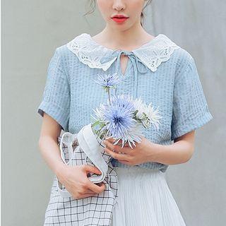 Short-sleeve Embroidered Collar Top