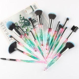 Set Of 15: Gradient Handle Makeup Brush Set Of 15 - Green & Pink - One Size