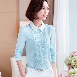Embellished Collar Long-sleeve Chiffon Blouse
