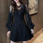 Sequined Ruffle Long-sleeve A-line Dress