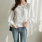 Round-neck Balloon-sleeve Fringed Top
