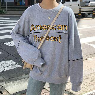 Lettering Crop Crew-neck Loose-fit Sweatshirt