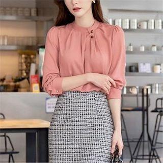 Beaded Trim Shirred Blouse
