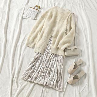 Plain Loose-fit Sweater / Ruched Skirt