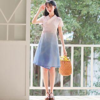 Color Block Short-sleeve Hanfu Dress