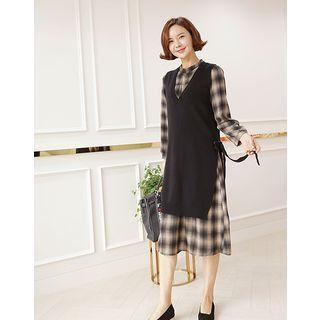 V-neck Wool Blend Long Knit Vest