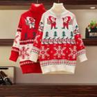 Turtleneck Santa Claus Print Sweater