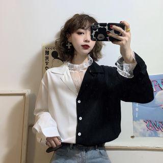 Long-sleeve Two-tone Panel Blouse