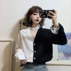 Long-sleeve Two-tone Panel Blouse