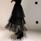 Mesh Midi Tiered Skirt Black - One Size
