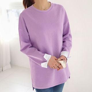 Contrast-cuff Dip-back Pullover