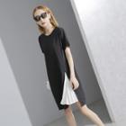 Pleasted-panel Color-block T-shirt Dress