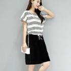 Set: Striped Short-sleeve T-shirt + Plain Sleeveless Dress