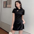 Short-sleeve Split Hem Qipao Dress + Plain Shorts