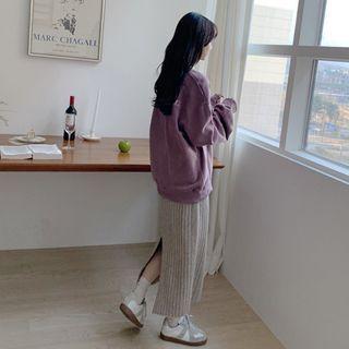 Slit-back Wool Blend Ribbed Knit Skirt