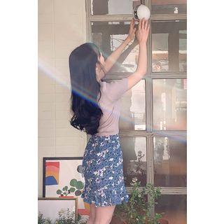 Floral Mini Mermaid Skirt Blue - One Size