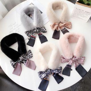 Printed Bow-accent Faux Fur Scarf