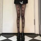 Bow Print Fishnet Tights Black - One Size