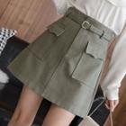 Denim A-line Cargo Mini Skirt