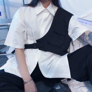 Pocket Detail Short-sleeve Shirt / One-shoulder Cropped Tank Top