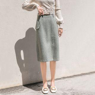 Set: Straight Fit Skirt + Woven Belt