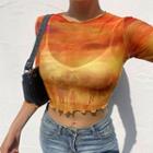 Flame Print Mesh Crop Top