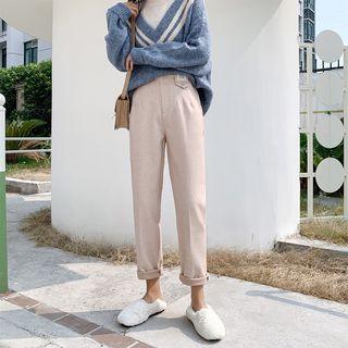 High-waist Applique Woolen Pants