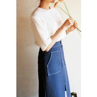 Dual-pocket Stitched H-line Skirt
