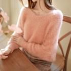 Colored V-neck Furry Knit Top