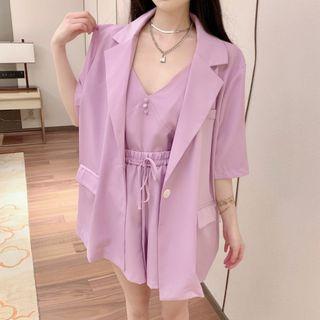Set: Short-sleeve Blazer + Sleeveless Buttoned Top + Shorts