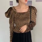 Leopard Pattern Square-neck Top As Shown In Figure - One Size