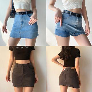 High-waist Frayed Denim Mini Skirt