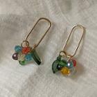 Faux Crystal Alloy Dangle Earring 1 Pair - A866 - Blue & Green Bead - Gold - One Size